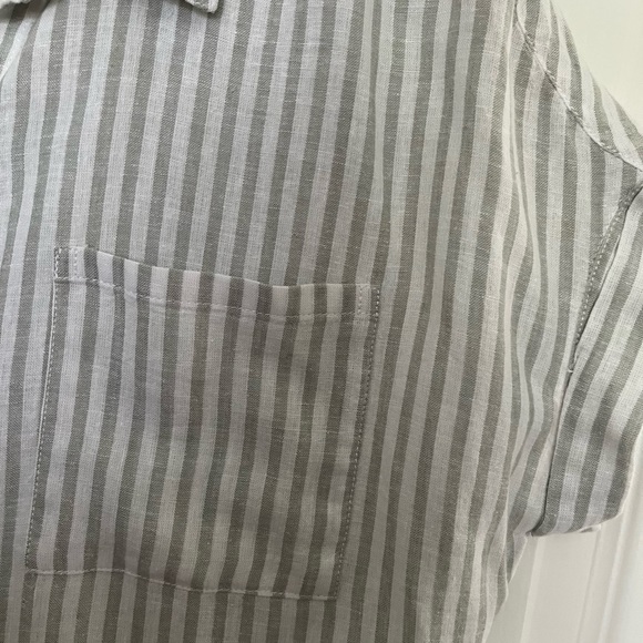 Lola River Olive Green Stripe, Button Down. Dolman Sleeve Top - Picture 3 of 4